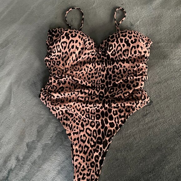 SHEIN, Leopard Print, Ruched, One Piece, High Leg, Cheeky Swimsuit - Picture 3 of 8
